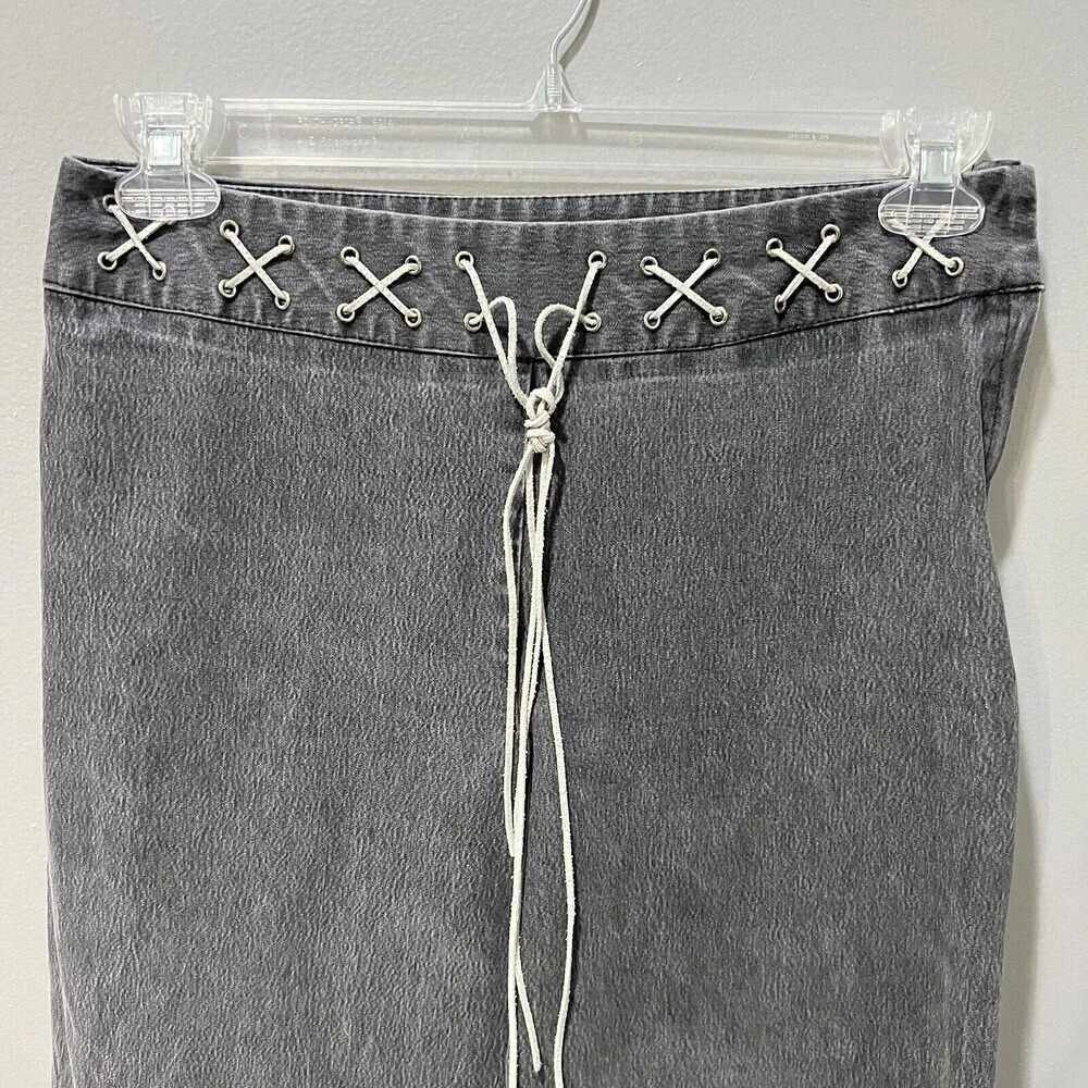 Y2K Women’s Wide Leg Gray Pants Mid-Rise Suede Belt Hippie Boho 10 Vintage - Picture 5 of 12